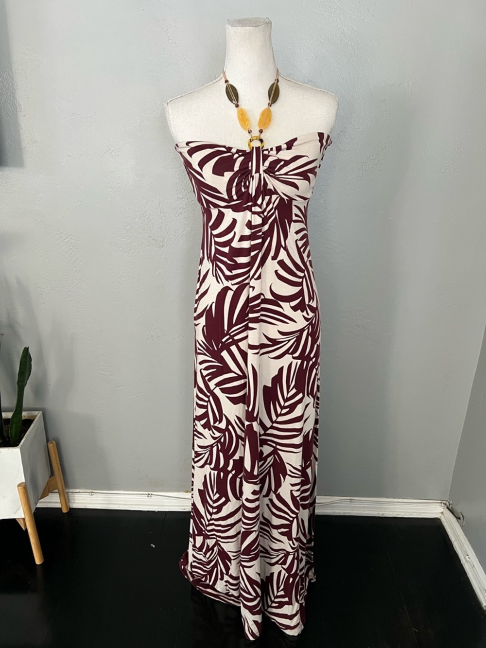 Tommy Bahama Strapless Tropical Maxi Dress in Burgundy and Cream